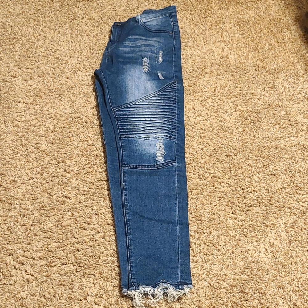 Women's distressed moto style jeans